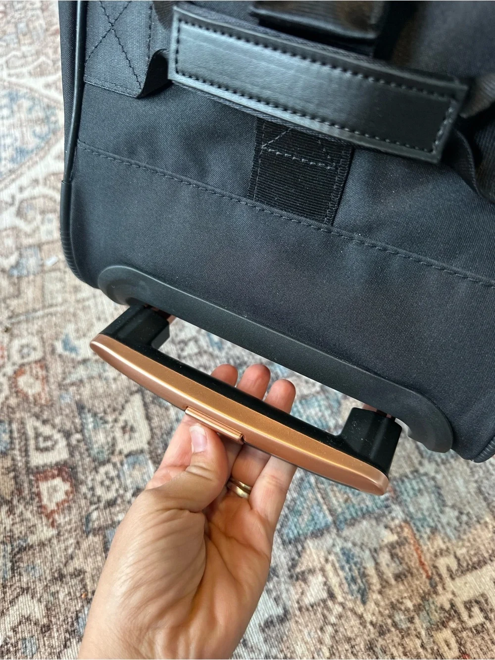 Storksak London Rolling Diaper Bag | Complete Set | Black & Rose Gold
